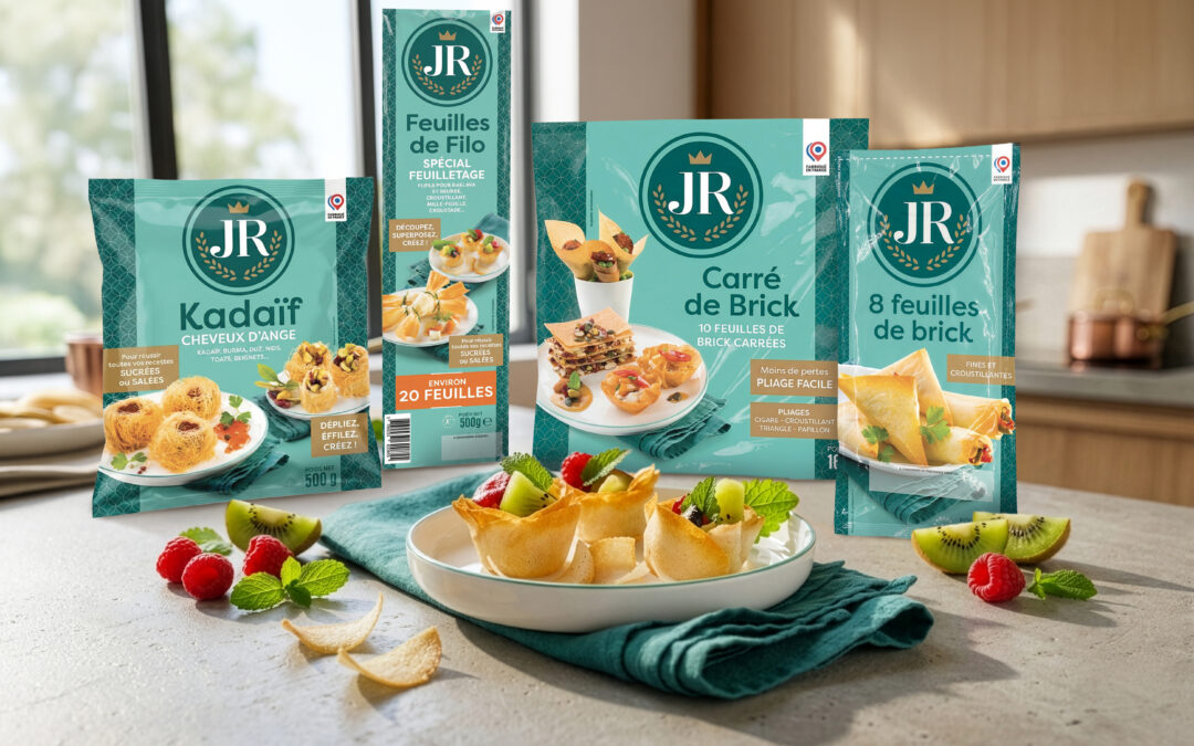 L’entreprise Sofrabrick,leader de la feuille de brick en France, affirme le positionnement premium de sa marque JRavec une nouvelle identité.
